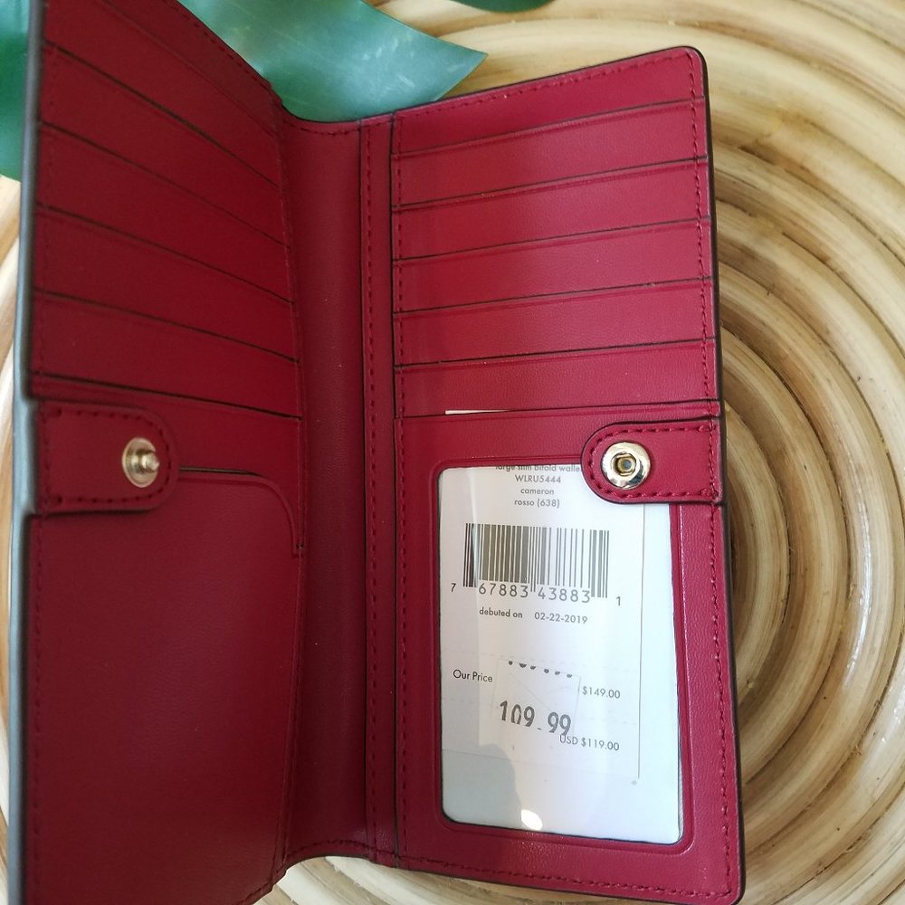 Kate Spade Large Slim Bifold Wallet Rosso Red - Picture 3 of 7